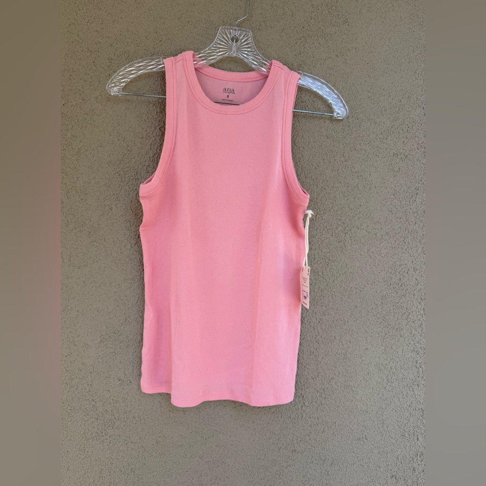 a.n.a Pink Ribbed high Crewneck Tank Top